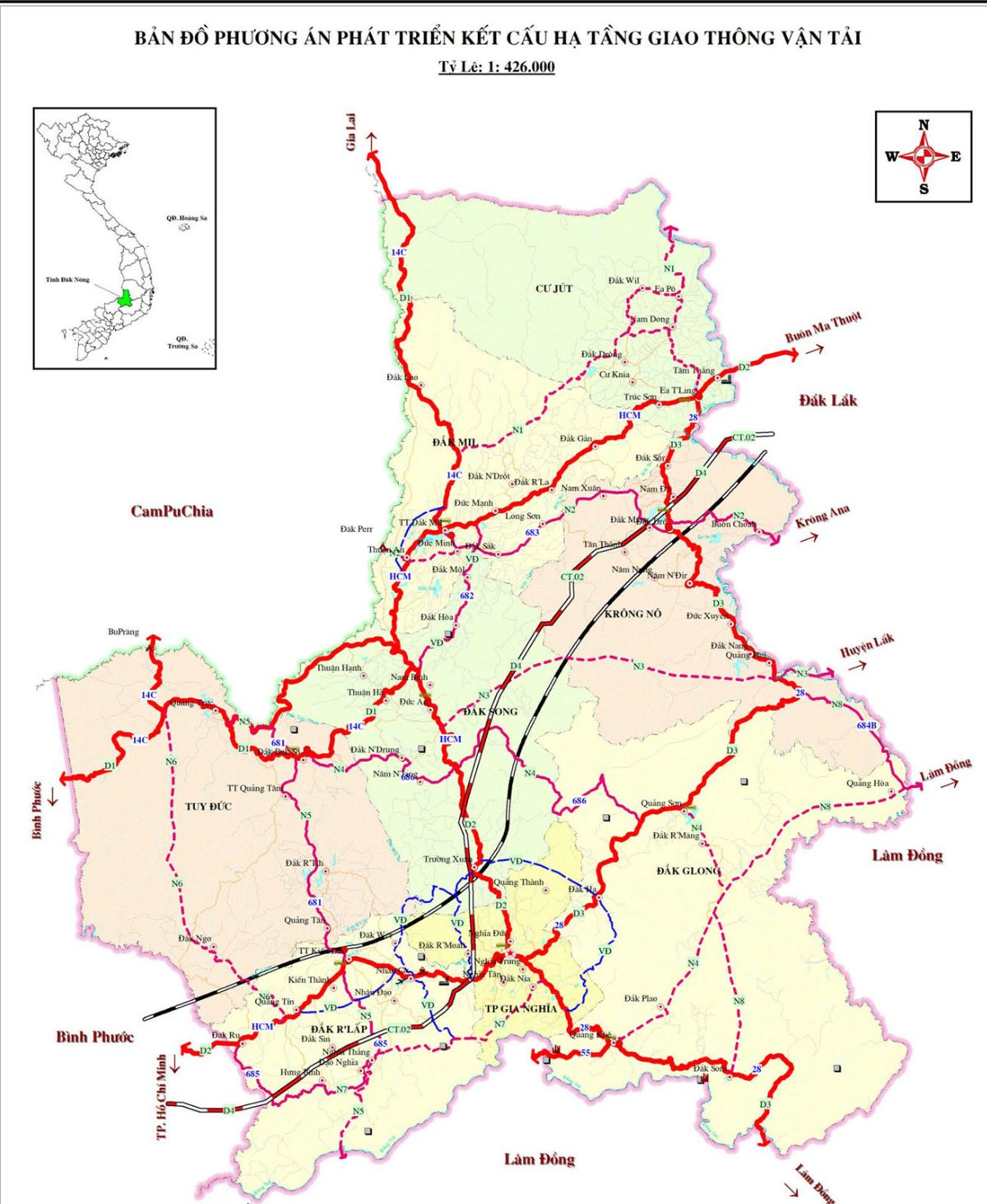 bản đồ đắk nông phát triển giao thông