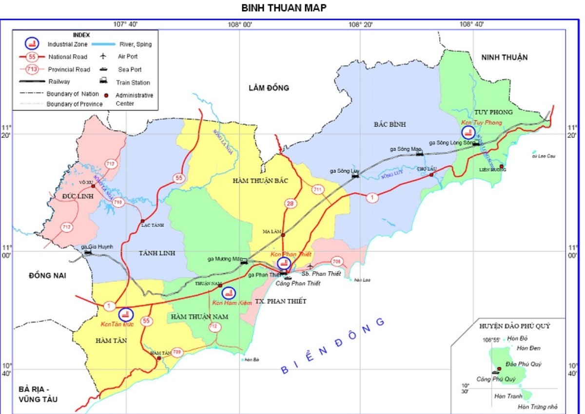 Bản đồ Bình Thuận – Đầy đủ huyện thị và thông tin quy hoạch